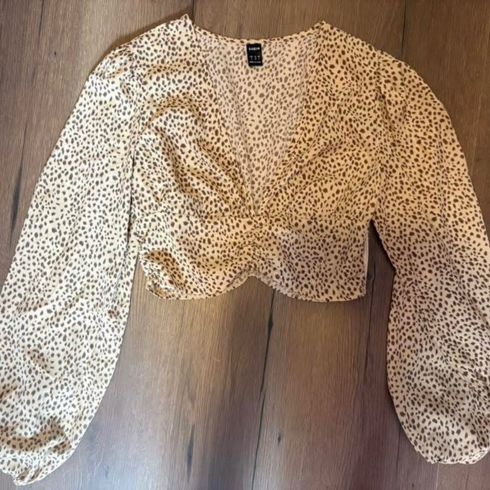 SHEIN Beige and Black Spotted Blouse